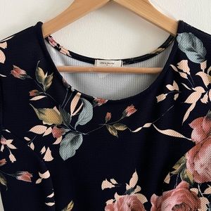 Navy Floral Knee-Length Dress
